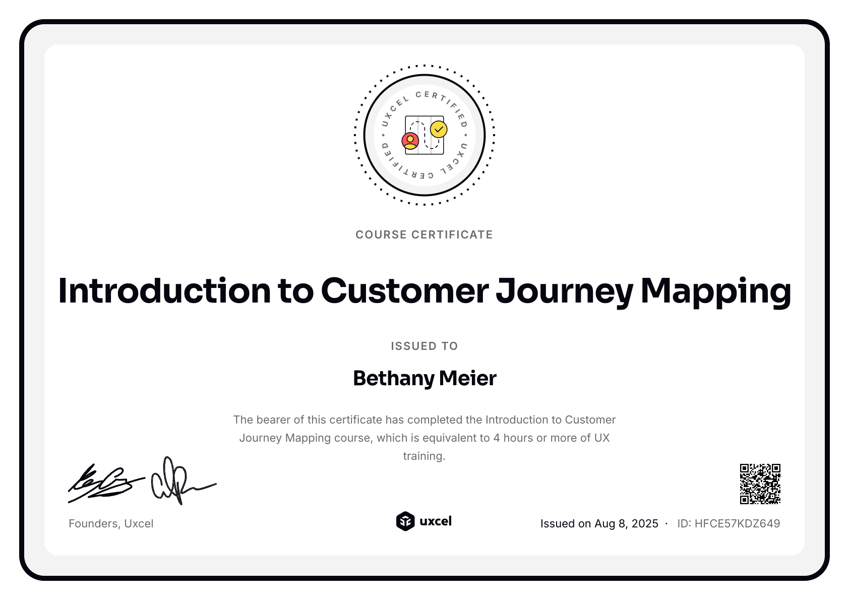 Bethany Meier's certificate